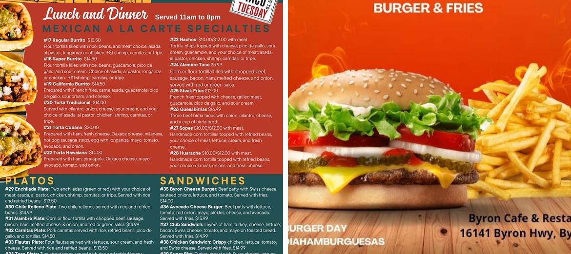 Byron Cafe & Restaurant Menu